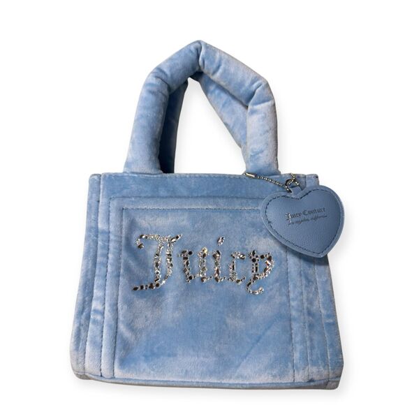 Juicy Couture Slate Mini Tote w/ Charm Blue Big Spender Velour‎ Y2K Vintage - Picture 9 of 10